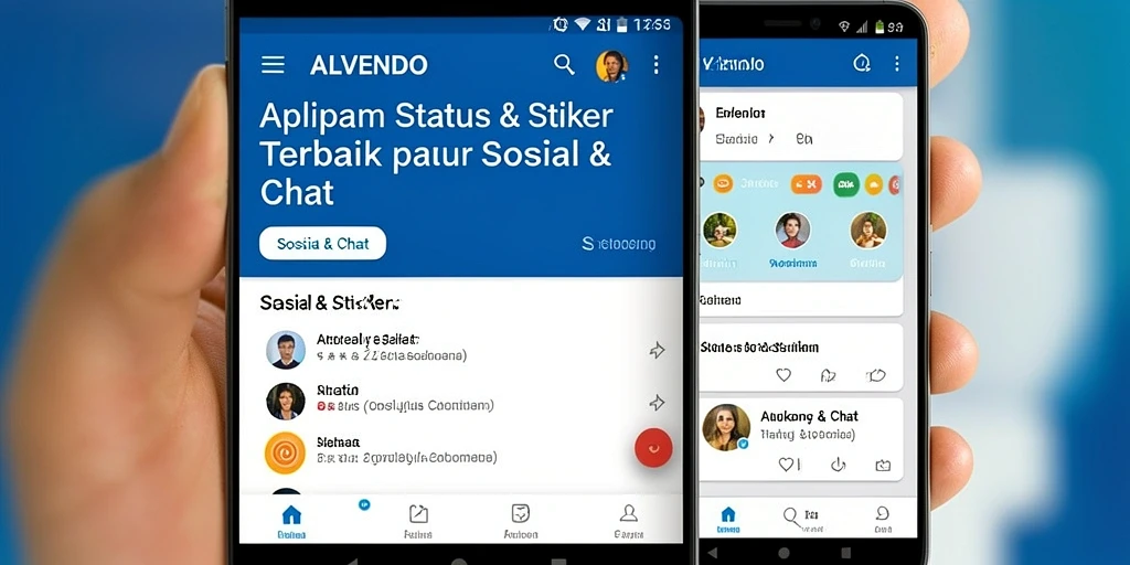 Antarmuka aplikasi ALVENDO yang menarik dan fungsional untuk status dan stiker.