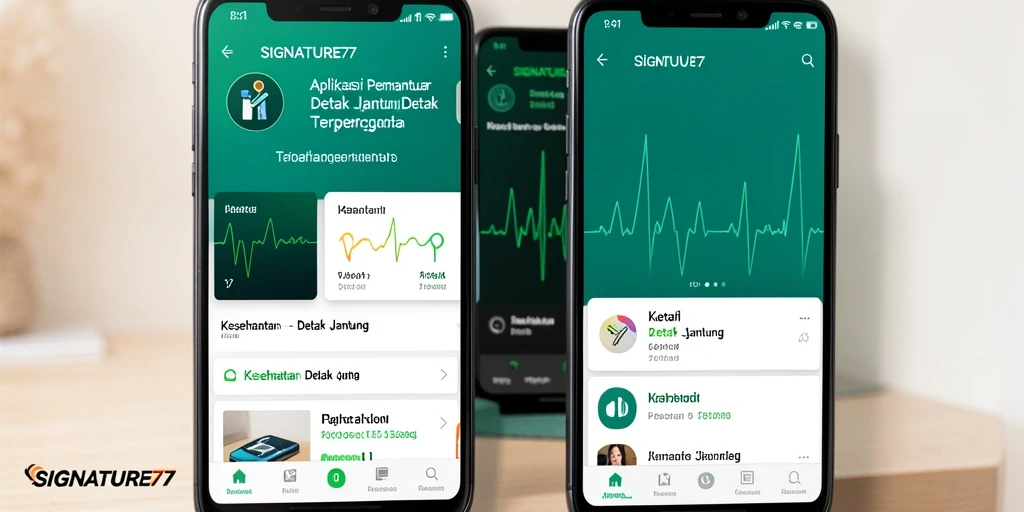 Antarmuka aplikasi SIGNATURE77 yang menampilkan fungsi Detak Jantung secara jelas.