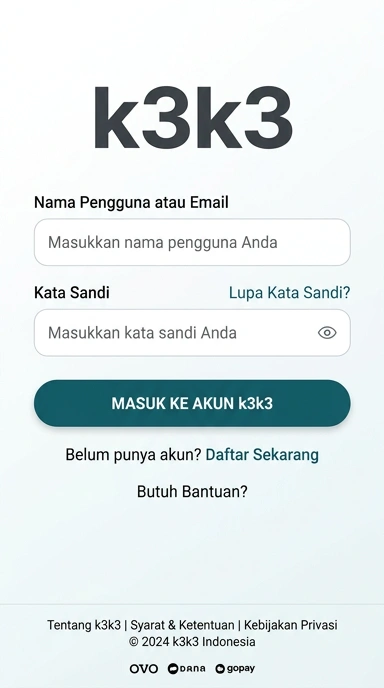 Tampilan halaman login k3k3